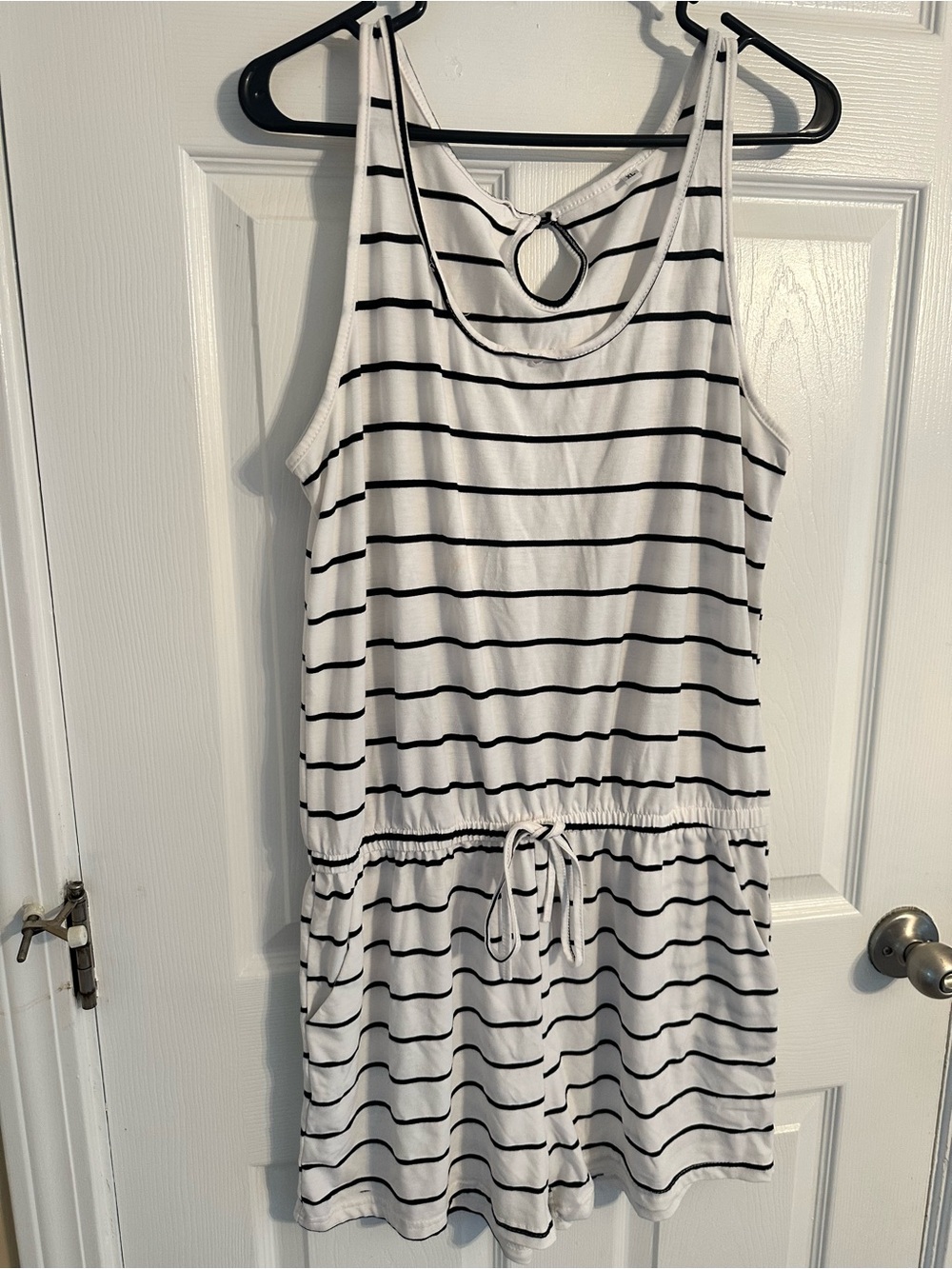Women’s White and Black Striped Sleeveless Romper
